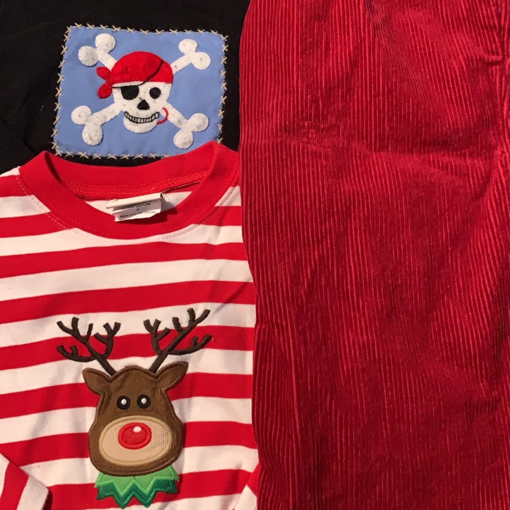 Lot of 3 pieces size 5 pants & xmas/ sz 6 BLK shrt